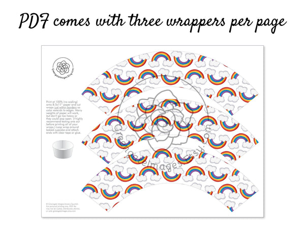Rainbows and Clouds Cupcake Wrapper - Printable Digital Download by Greengate Images