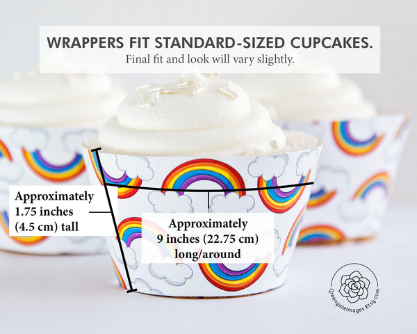 Rainbows and Clouds Cupcake Wrapper - Printable Digital Download by Greengate Images