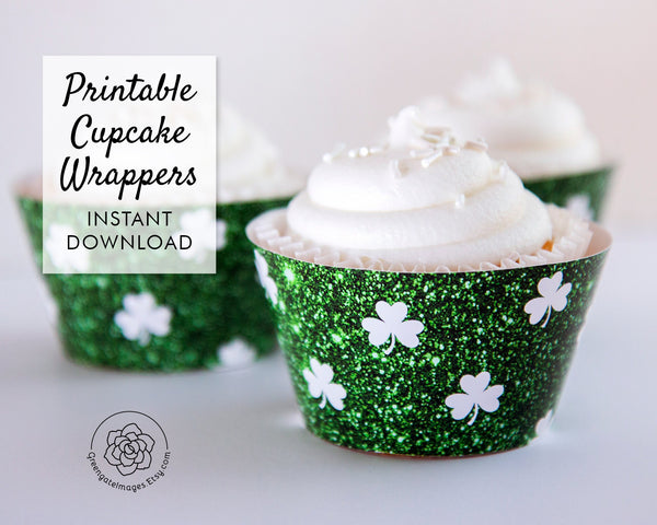Shamrock Glitter Cupcake Wrapper - Printable Digital Download by Greengate Images