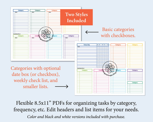 Task Checklist Pages - Editable, color-coded - Printable Digital Download by Greengate Images