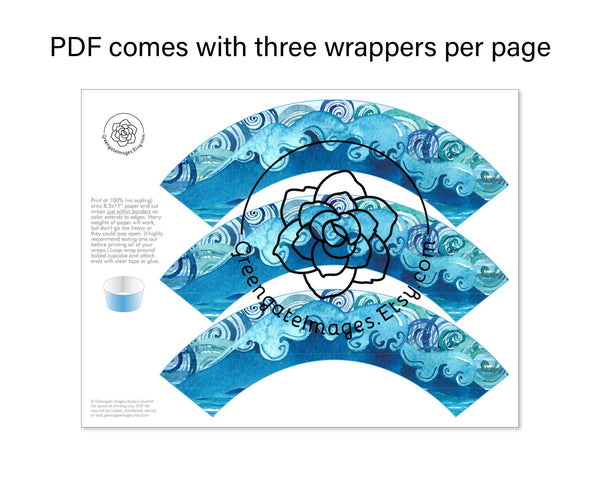 Wave Cupcake Wrapper - Printable Digital Download by Greengate Images