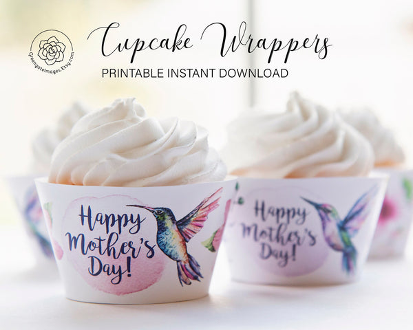 Mother's Day Cupcake Wrapper Duo - Hummingbirds - Printable Digital Download by Greengate Images