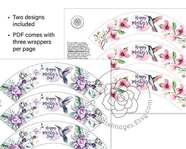 Mother's Day Cupcake Wrapper Duo - Hummingbirds - Printable Digital Download by Greengate Images