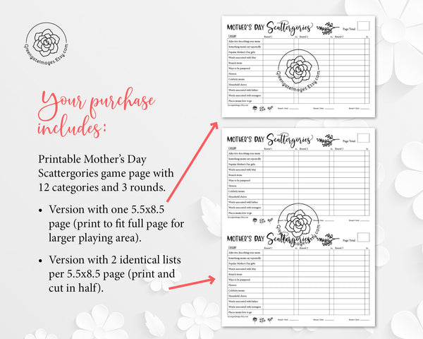 Mother's Day Scattergories - Printable Digital Download by Greengate Images