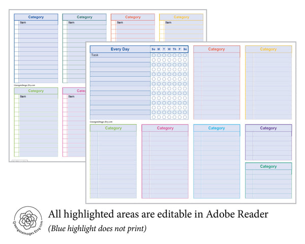 Task Checklist Pages - Editable, color-coded - Printable Digital Download by Greengate Images