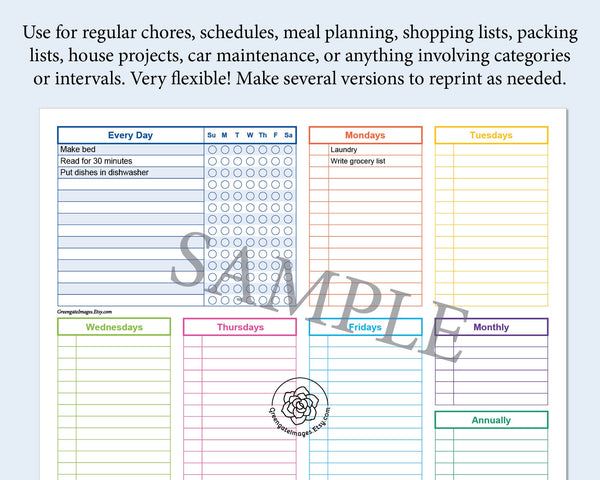 Task Checklist Pages - Editable, color-coded - Printable Digital Download by Greengate Images