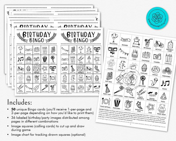 Birthday Bingo - Black and White - Greengate Images