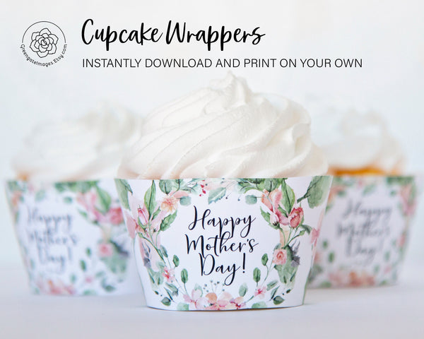 Mother's Day Cupcake Wrappers - Pink Floral - Printable Digital Download by Greengate Images