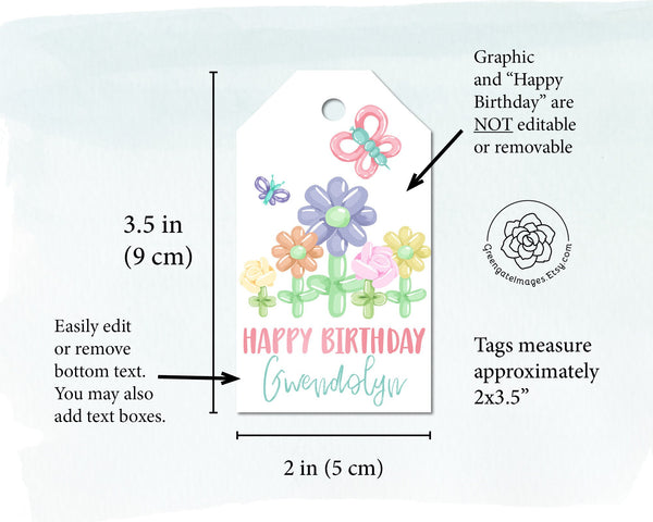Birthday Balloon Flower Gift Tag - Printable Digital Download by Greengate Images