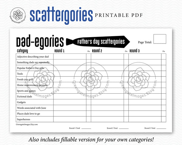 Father's Day Scattergories - Printable Digital Download by Greengate Images