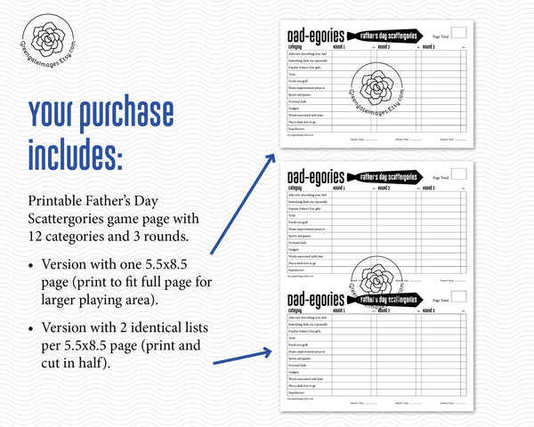 Father's Day Scattergories - Printable Digital Download by Greengate Images