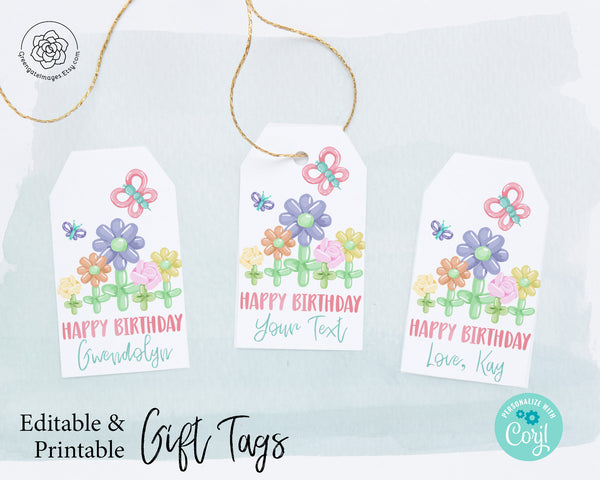 Birthday Balloon Flower Gift Tag - Printable Digital Download by Greengate Images