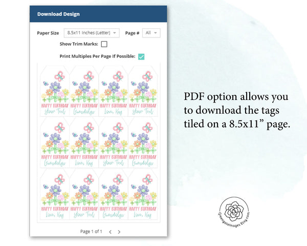 Birthday Balloon Flower Gift Tag - Printable Digital Download by Greengate Images