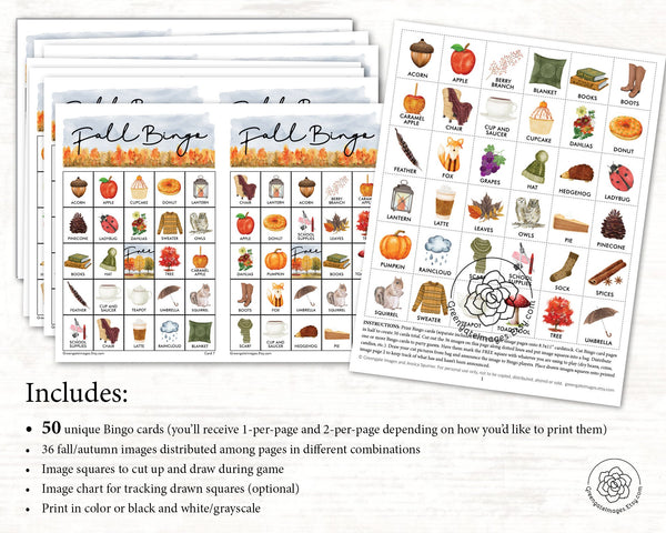 Fall Bingo Cards - Watercolor 1 - Greengate Images