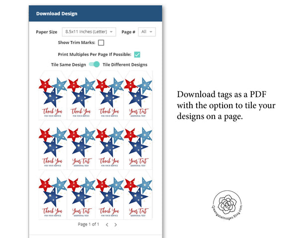 Patriotic Stars Gift Tag - Printable Digital Download by Greengate Images