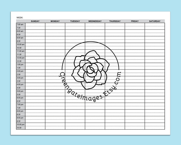 Weekly Planner w/Half-Hour Increments - Printable Digital Download by Greengate Images