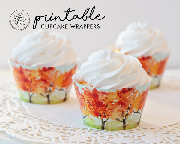 Fall Tree Cupcake Wrappers - Printable Digital Download by Greengate Images