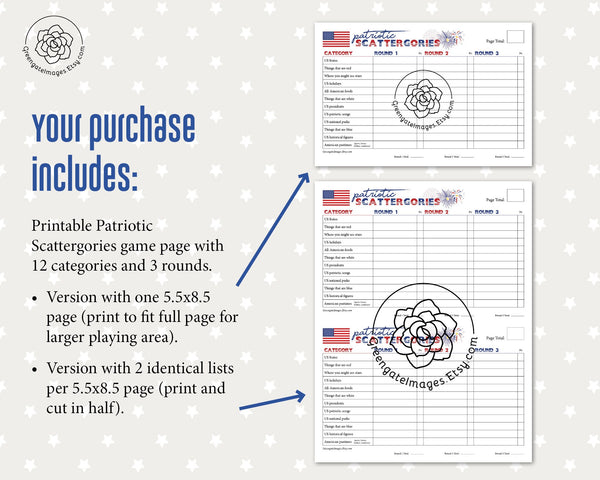 Patriotic Scattergories - Printable Digital Download by Greengate Images