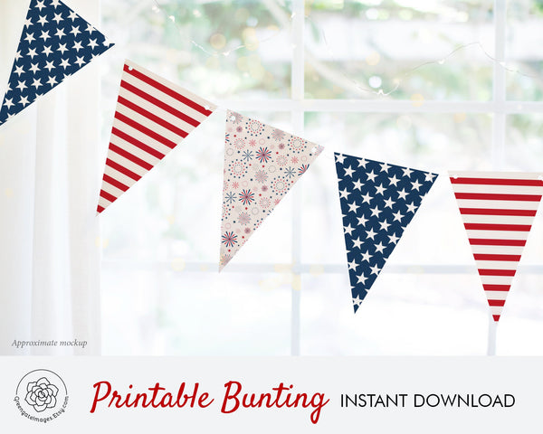 4th of July Banner - Stars, Stripes, and Fireworks - Printable Digital Download by Greengate Images