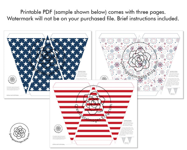4th of July Banner - Stars, Stripes, and Fireworks - Printable Digital Download by Greengate Images