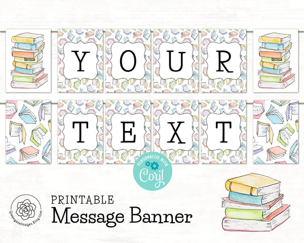 Pastel Books Message Banner - Printable Digital Download by Greengate Images