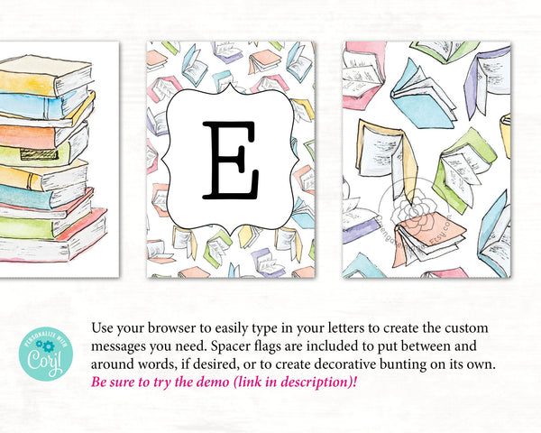 Pastel Books Message Banner - Printable Digital Download by Greengate Images