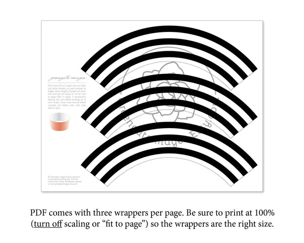 Black and White Striped Cupcake Wrappers - Printable Digital Download by Greengate Images