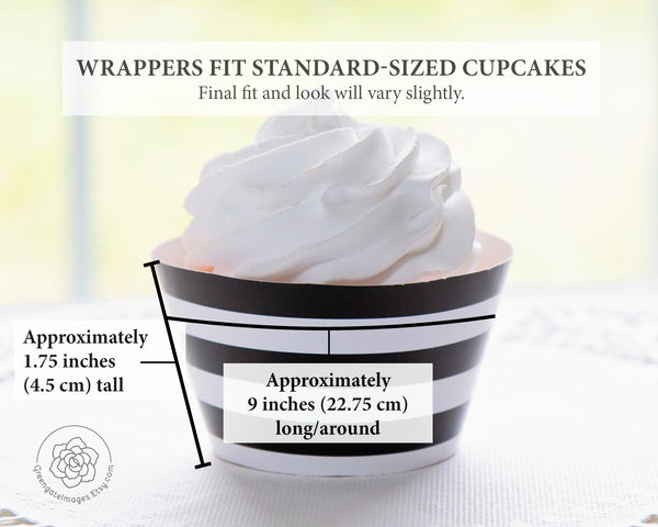 Black and White Striped Cupcake Wrappers - Printable Digital Download by Greengate Images