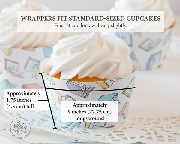 Flying Pastel Books Cupcake Wrapper - Printable Digital Download by Greengate Images
