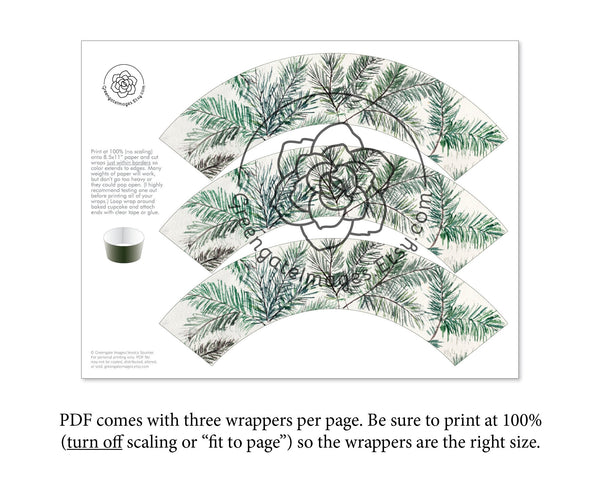 Evergreen Cupcake Wrappers - Printable Digital Download by Greengate Images