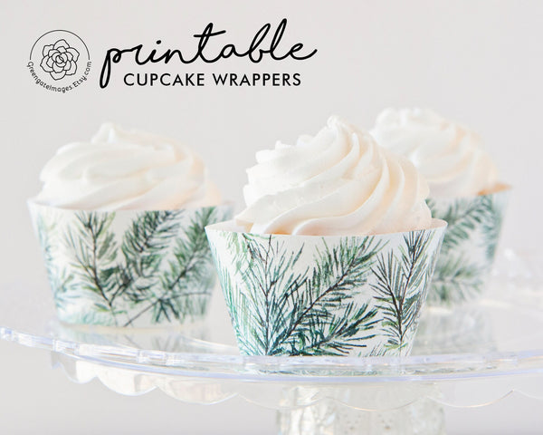 Evergreen Cupcake Wrappers - Printable Digital Download by Greengate Images