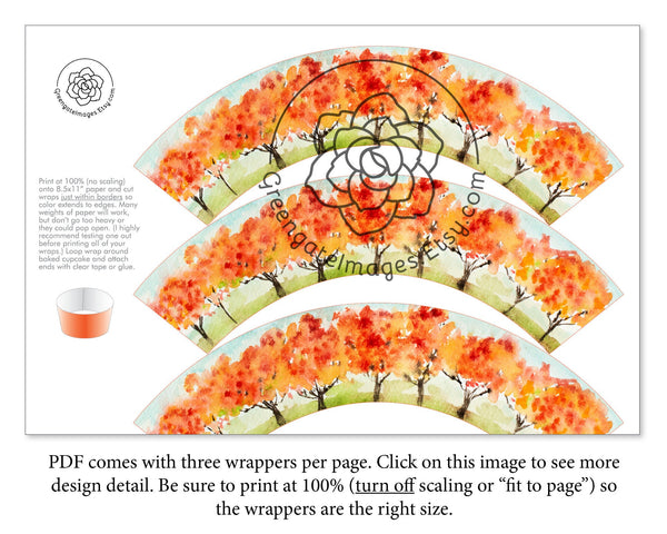Fall Tree Cupcake Wrappers - Printable Digital Download by Greengate Images