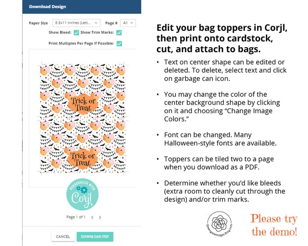 Peach/Pink Pumpkins Halloween Bag Toppers - Printable Digital Download by Greengate Images