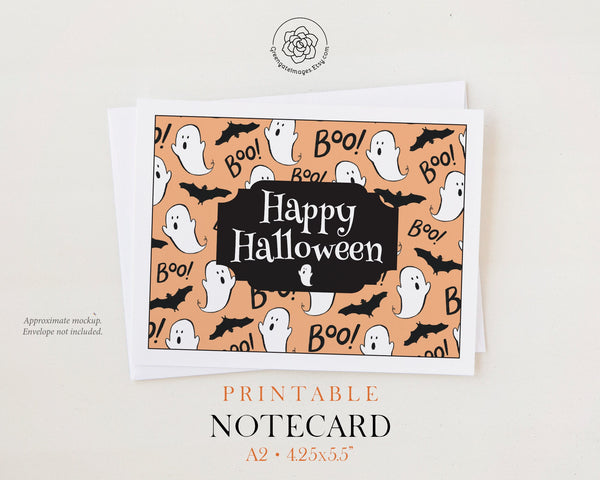 Peach Ghost Halloween A2 Card - Printable Digital Download by Greengate Images