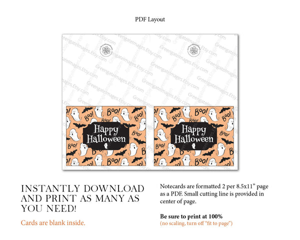 Peach Ghost Halloween A2 Card - Printable Digital Download by Greengate Images