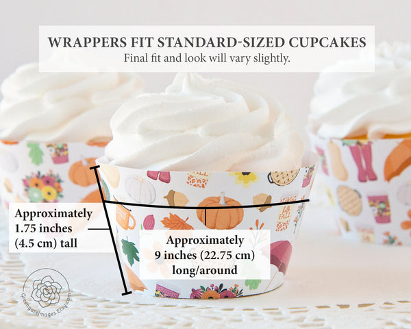 Feminine Fall Pattern Cupcake Wrappers - Printable Digital Download by Greengate Images