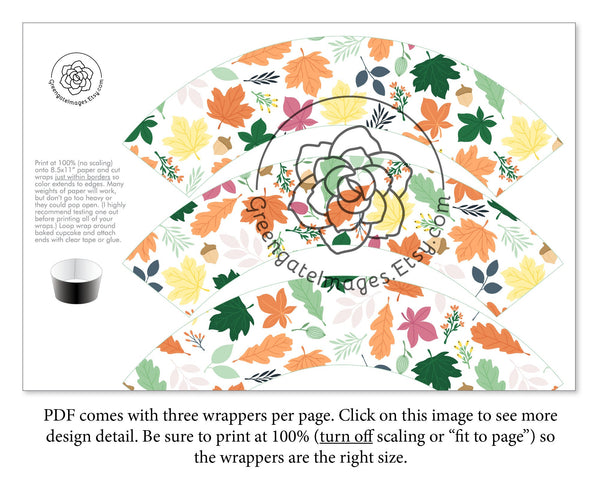 Fall Leaves Cupcake Wrappers - Printable Digital Download by Greengate Images