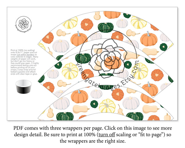 Pumpkins & Gourds Cupcake Wrappers - Printable Digital Download by Greengate Images