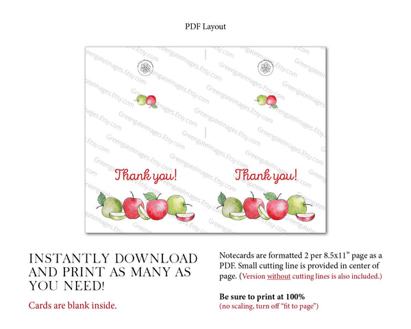 Apples Thank You Card - Printable Digital Download by Greengate Images