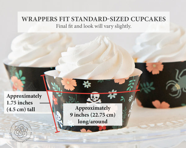 Floral Skull Halloween Cupcake Wrappers - Printable Digital Download by Greengate Images