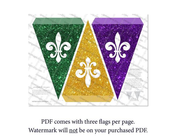 Mardi Gras Banner - Fleur-de-lis - Printable Digital Download by Greengate Images