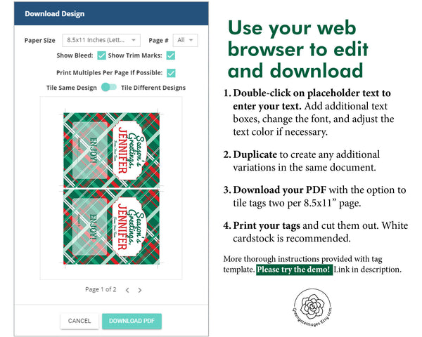 Gift Card Holder - Christmas Plaid - Printable Digital Download by Greengate Images