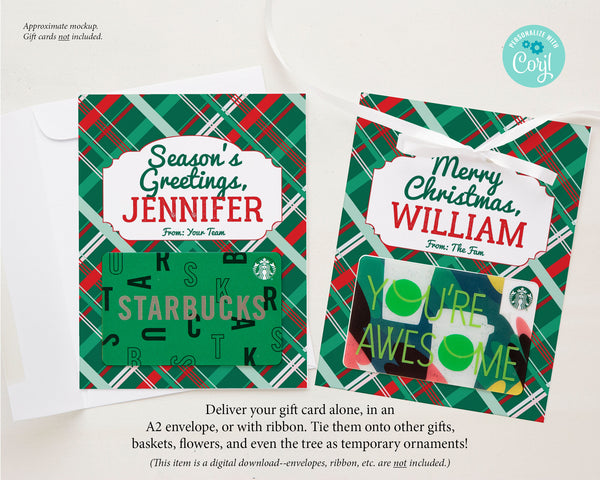 Gift Card Holder - Christmas Plaid - Printable Digital Download by Greengate Images