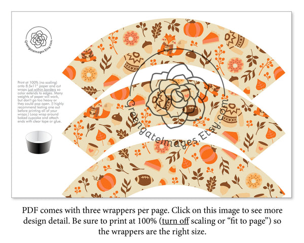 Fall Cupcake Wrappers - Foxes, Sweaters, Footballs, and Pies - Printable Digital Download by Greengate Images