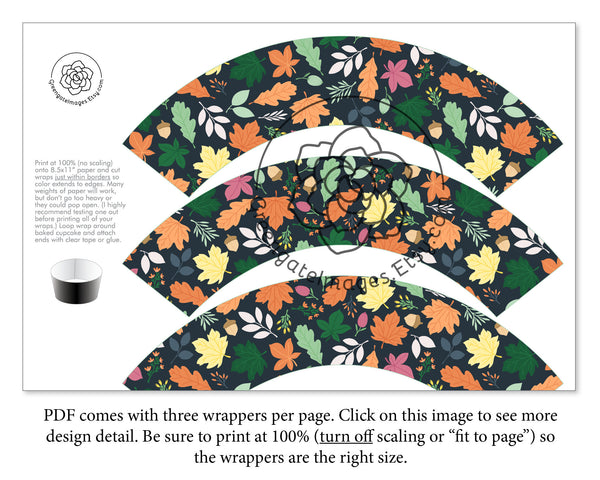 Fall Leaves Cupcake Wrappers - Printable Digital Download by Greengate Images