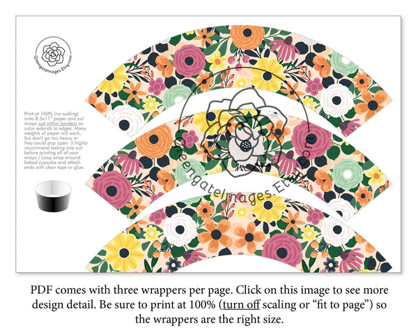 Fall Floral Cupcake Wrappers - Printable Digital Download by Greengate Images