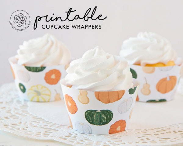 Pumpkins & Gourds Cupcake Wrappers - Printable Digital Download by Greengate Images
