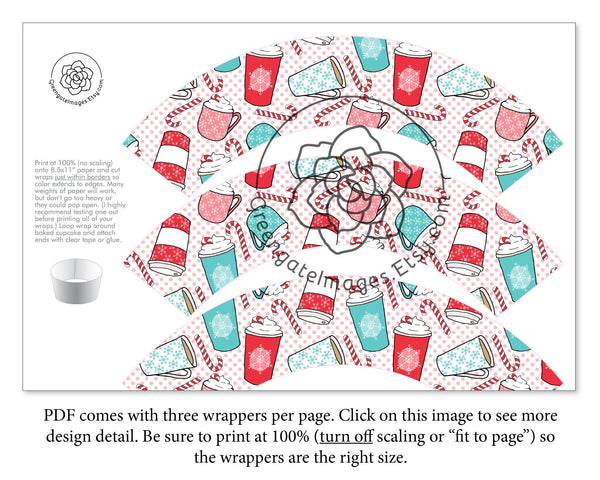Hot Chocolate Cupcake Wrappers - Printable Digital Download by Greengate Images