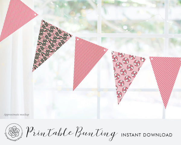 Pink Peppermint Christmas Bunting - Printable Digital Download by Greengate Images