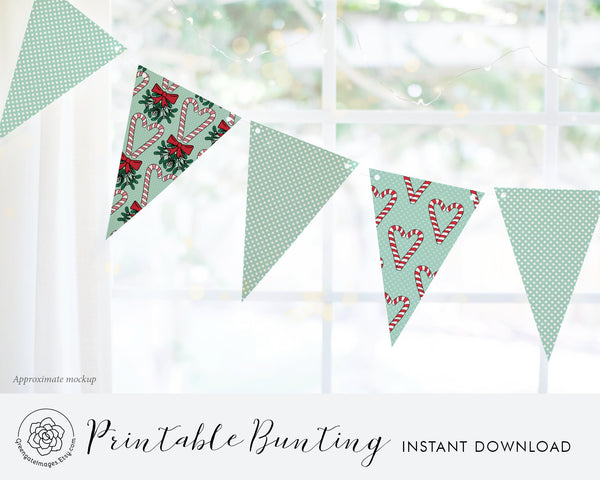 Candy Cane Heart Christmas Bunting - Printable Digital Download by Greengate Images